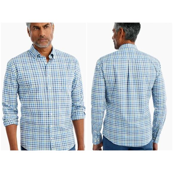 Johnnie-O Caiden Hangin' Out Button Down Wake Blue Plaid Shirt Size Medium - Picture 1 of 6